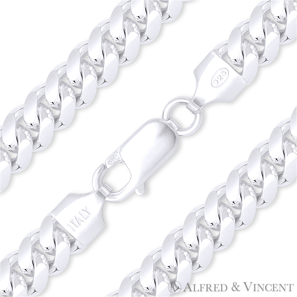8mm Miami Cuban / Curb Link Italian Chain Necklace in Solid .925 Sterling Silver